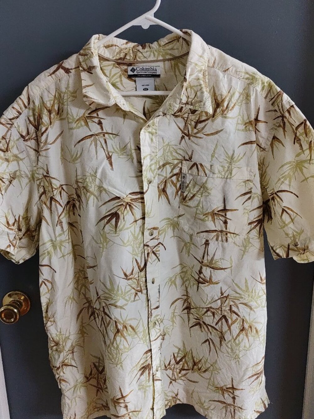 Columbia Mens XXL Bamboo Leaf Print Cotton Shirt Camp